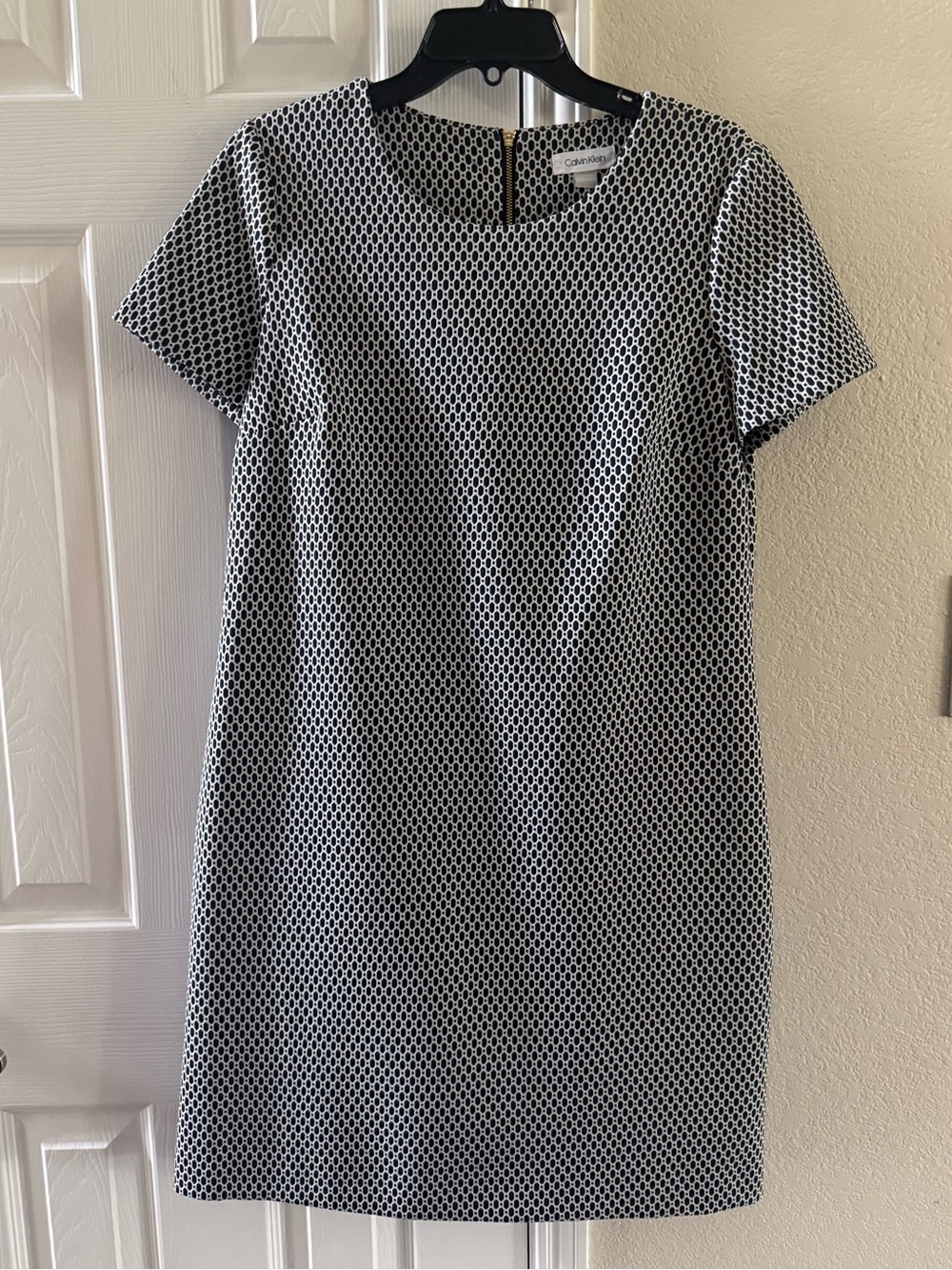 Calvin Klein Black and White Geometric Shift Dress